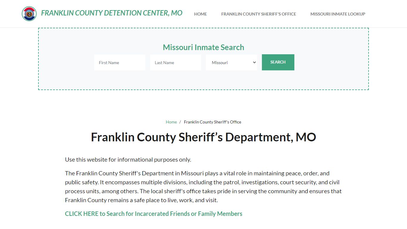 Franklin County Sheriff Department, MO Arrests, Warrant Lookup